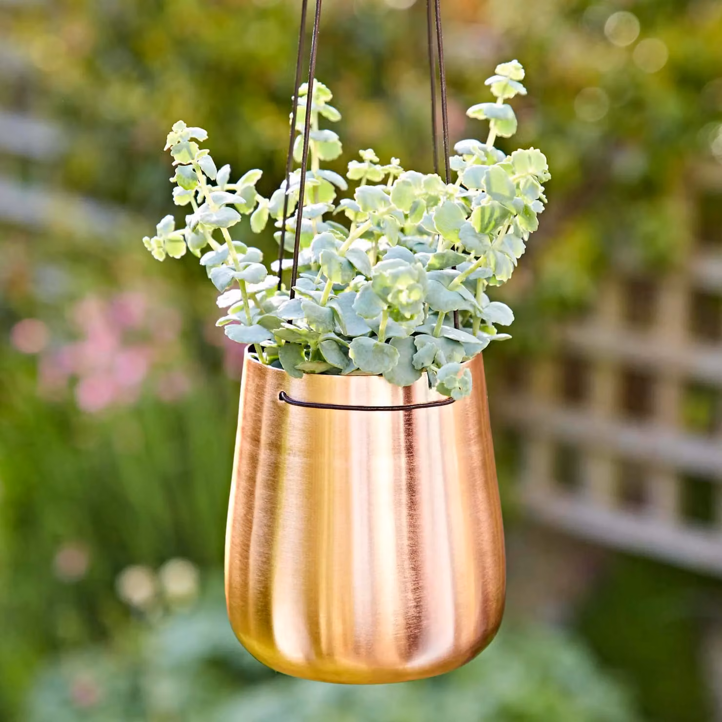 Paper High Metal Hanging Planter in Copper and Bronze, Small (W/D/H: 13.0 x 13.0 x 12.0 cm) – 2