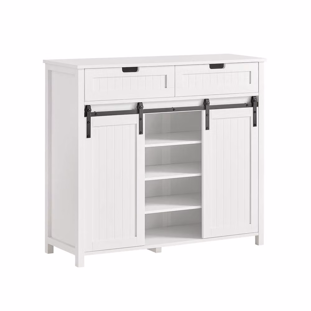SoBuy Modern White Entrance Cabinet with Sliding Doors and Internal Shelves – 2