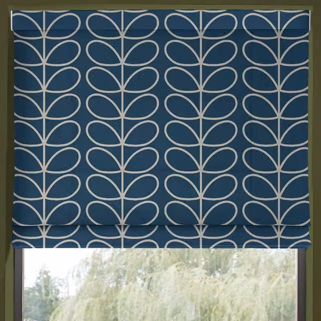 Orla Kiely Made to Measure Marine Blue Blackout Roman Blind with Jumbo Linear Stem Floral Pattern