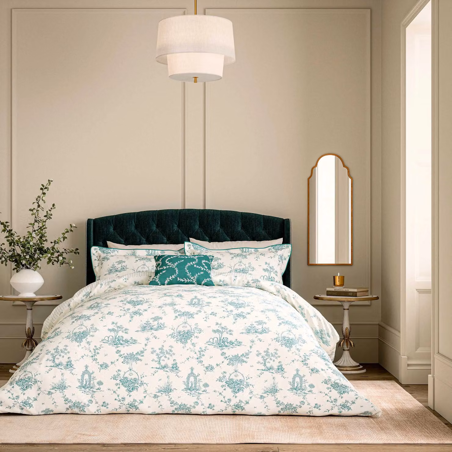 V&A Garden of Love Cotton Floral Duvet Cover and Pillowcase Set in Petrol Blue, W: 90 cm, H: 200 cm – 2