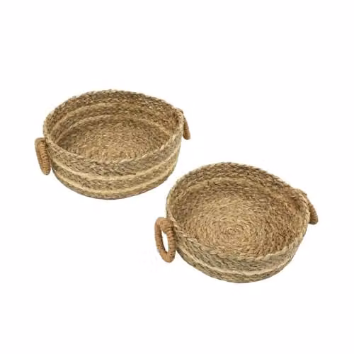 JVL Palma Set of 2 Sand Woven Storage Baskets with Handles