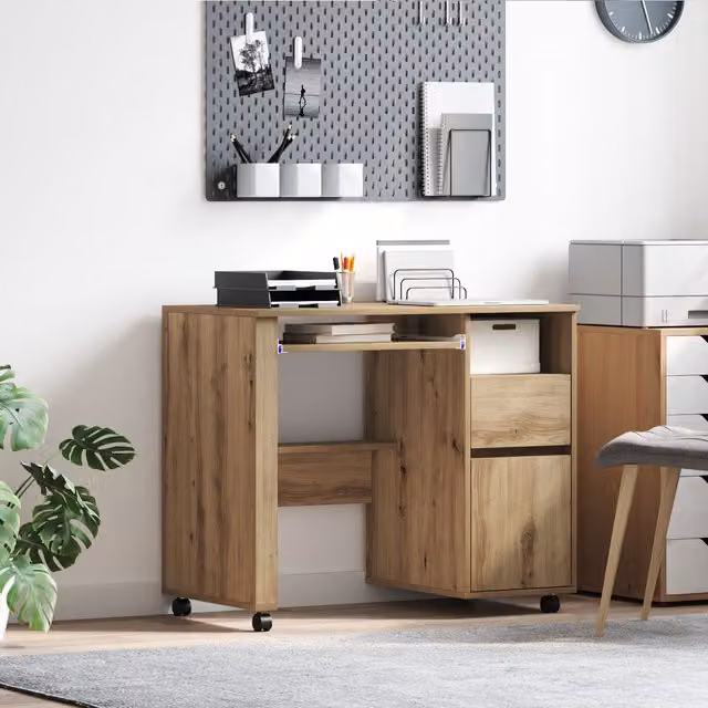 Berkfield Home Artisan Oak Computer Desk in Brown Engineered Wood – 1