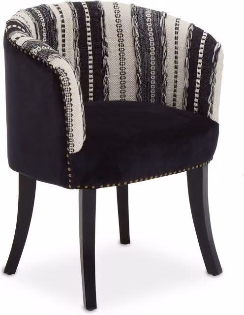 Orsina Black and White Boho Accent Chair with Mango Wood Legs and Armrests – 1