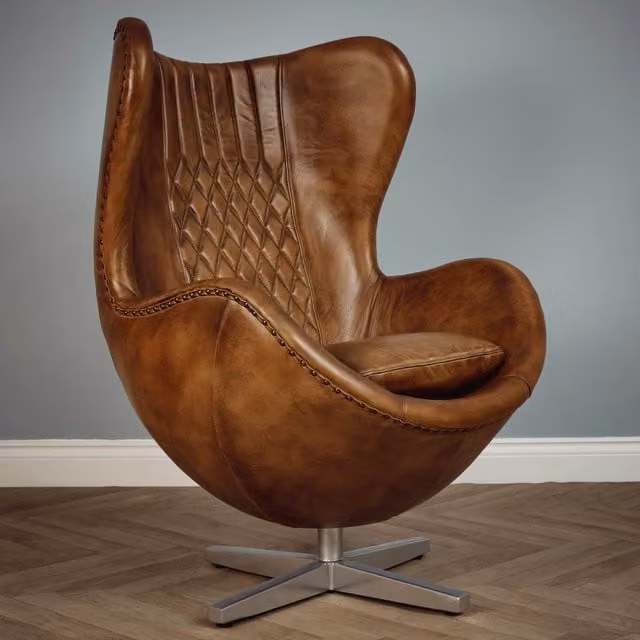 Elm Home And Garden Modern Egg Swivel Armchair in Brown Leather