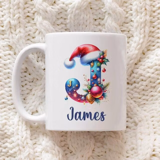 60 SECOND MAKEOVER Personalised Christmas Initial Mug in White Ceramic with Bauble Font