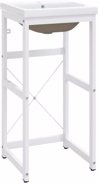 Berkfield Home Modern White Iron Bathroom Washbasin Frame with Ceramic Basin – 1