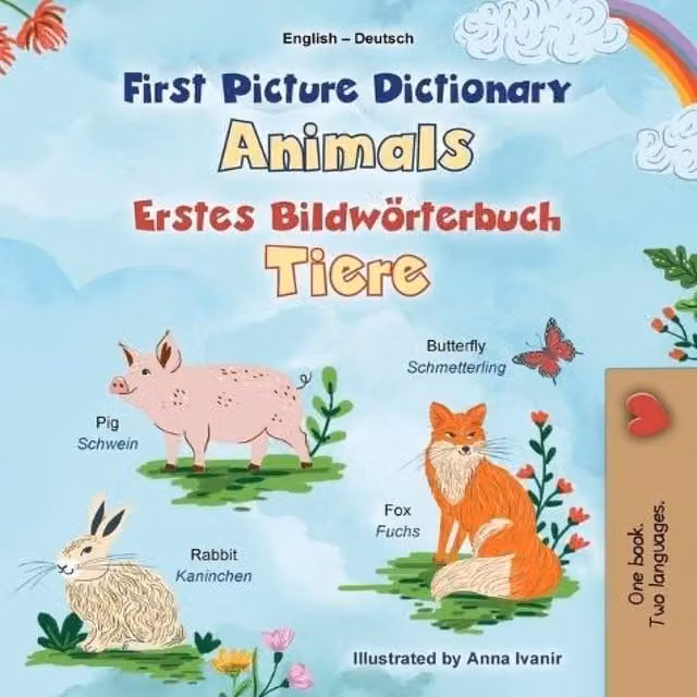 Kidkiddos Books First Picture Dictionary Animals English German Bilingual in White and Multicolour
