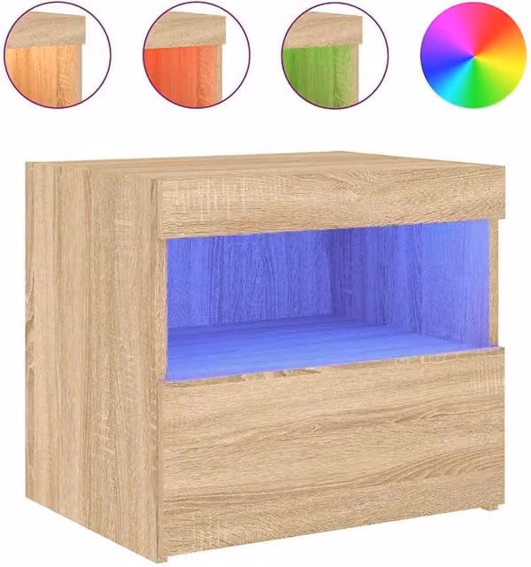 Berkfield Home Bedside Cabinet with Integrated LED Lights in Sonoma Oak Brown, W/D/H: 50 x 40 x 45 cm