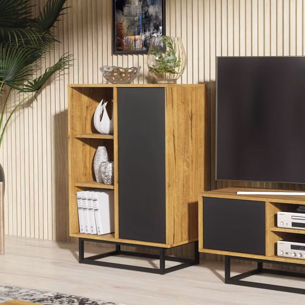 Creative Furniture Elysian Loft Sideboard in Dark Oak and Black, W: 100 cm, H: 70 cm, D: 35 cm – 3