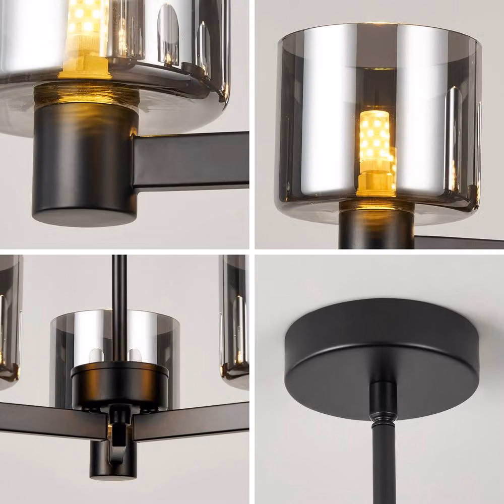 Harper Living Modern 3-Light Semi Flush Ceiling Lamp with Grey Smoked Glass Shades and Matt Black Metal Finish – 3