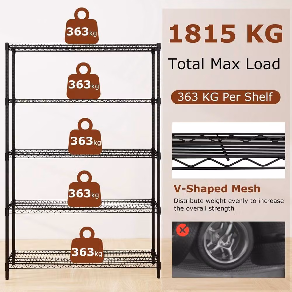VOGREX 5-Tier Adjustable Metal Wire Storage Shelving Unit in Black – 4