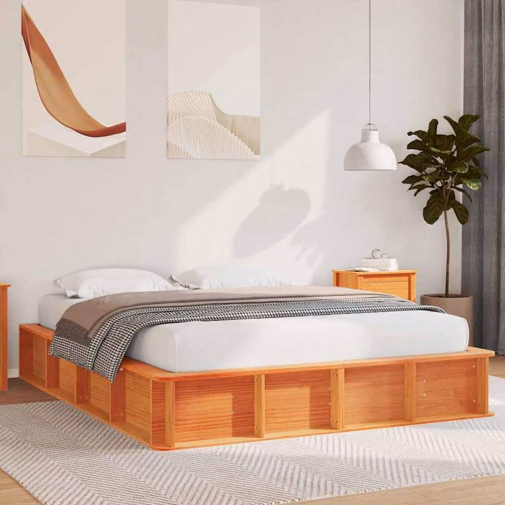 Berkfield Home Modern Solid Pine Bed Frame with Lift-up Storage, Wax Brown, W/D/H: 150 x 200 cm – 2