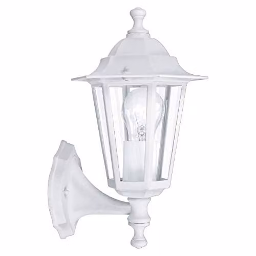 Loops IP44 Outdoor White Aluminium Lantern Wall Light for Garden and Porch