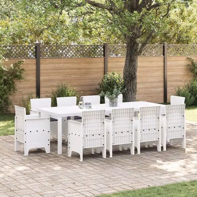 Berkfield Home 11 Piece White Poly Rattan Garden Dining Set with Cushions
