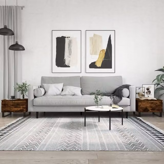 Berkfield Home Set of 2 Modern Nested Coffee Tables in Smoked Oak Brown, W/D/H: 50 x 46 x 35 cm