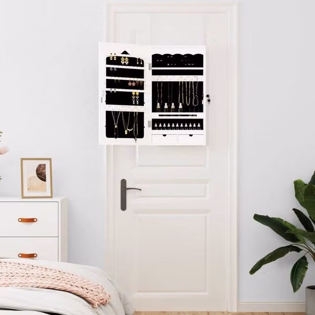 Berkfield Home Wall Mounted Mirror Jewellery Cabinet in White, W/D/H: 37.5 x 10 x 67 cm – 1