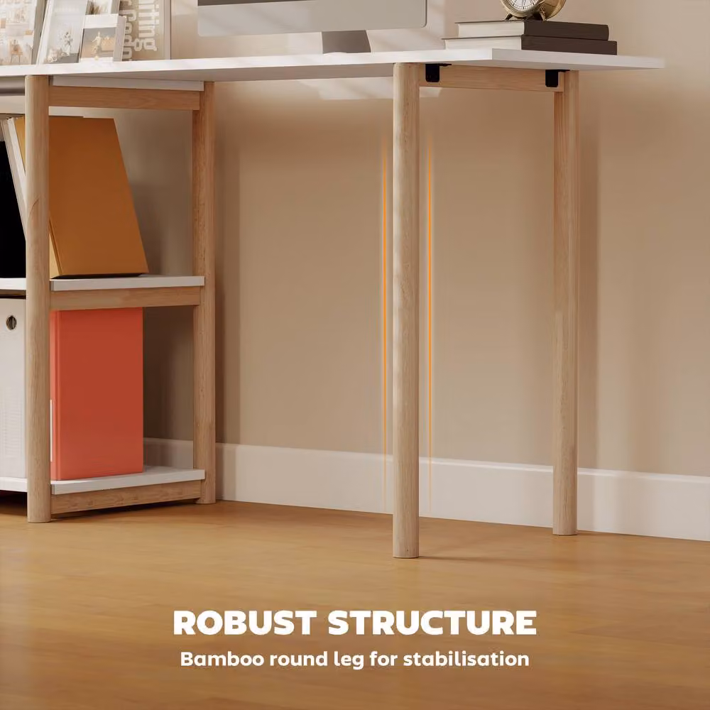 HOMCOM Computer Desk with Storage Shelves in White and Oak – 5