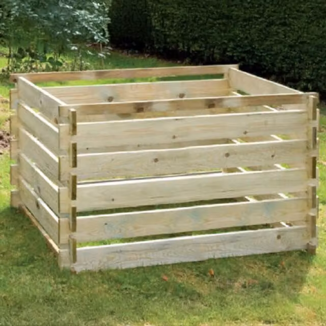 Primrose Extra Large Wooden Outdoor Compost Bin with Slatted Design in Brown, W/D/H: 150 x 150 x 120 cm