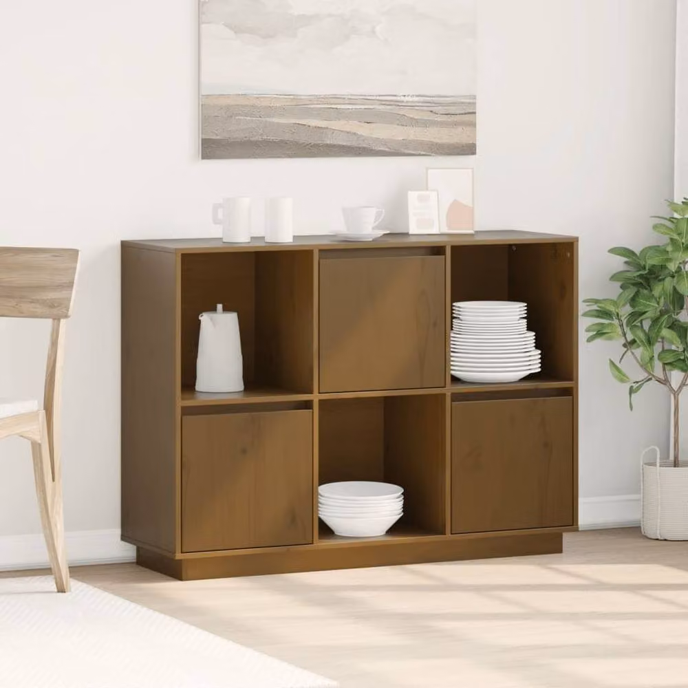 Berkfield Home Modern Solid Wood Pine Sideboard in Honey Brown, W/D/H: 110.5 x 35 x 80 cm – 2