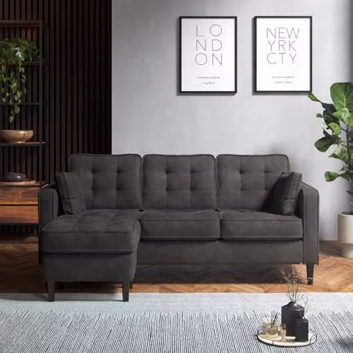 Furnishings For Less UK Eden Toledo Graphite Fabric Reversible 3 Seater Corner Sofa – 2