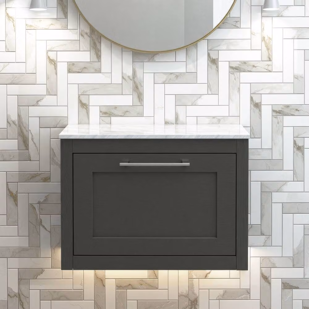 Balterley Blithbury Wall Hung 1 Drawer Vanity Unit in Dark Grey Woodgrain, Width: 60 cm – 2