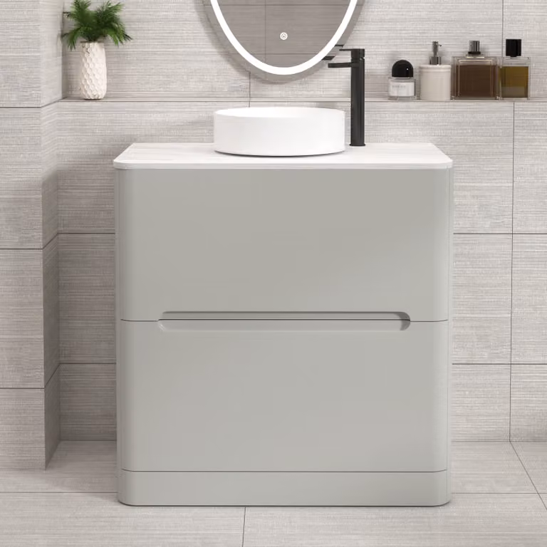 Royal Bathrooms Venice 800mm Dove Grey Floor Standing Countertop Vanity Unit with 2 Drawers and Art Basin
