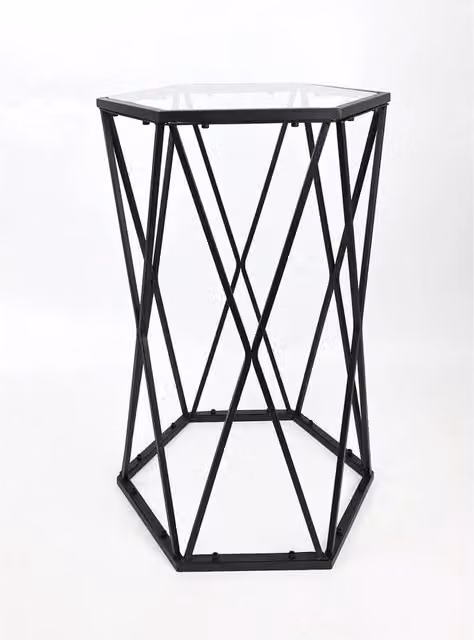 Kelvenix Hexagon Glass Coffee Table in Black and Transparent