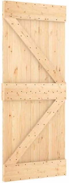 Berkfield Home Rustic Solid Wood Pine Sliding Door with Black Hardware Set W: 85 cm, H: 210 cm