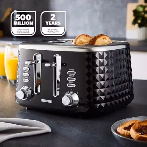 Geepas Argyle 4 Slice Toaster, 1750W, Black – 2