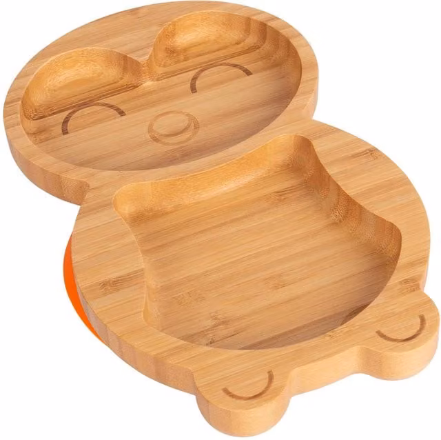 Tiny Dining Childrens Bamboo Divided Penguin Suction Plate in Orange