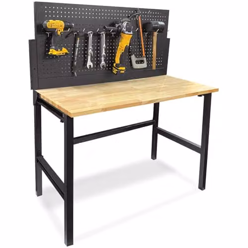 Phoenix TWD4723 47 inch Foldable Workbench with Pegboard, Black Heavy-Duty Steel Frame and Rubberwood Top, Wall-Mounted, 300kg Capacity – 2