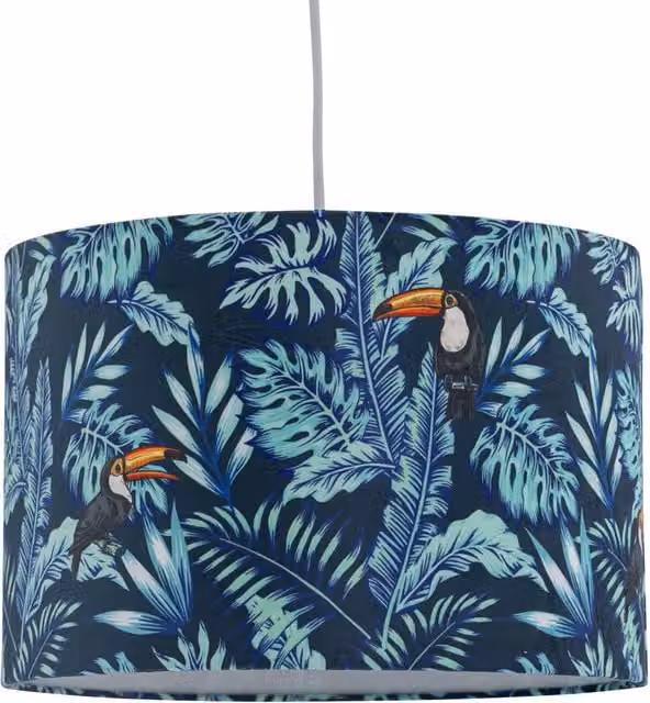 First Choice Lighting Toucan Blue Velvet Fabric Pendant or Table Lamp Shade, Diameter: 30 cm – 1
