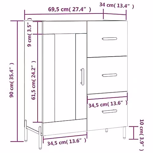 vidaXL Modern Black Sideboard with Glass and Metal Details, W/D/H: 69.5 x 34 x 90 cm – 3