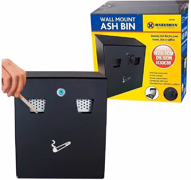 BARGAINS-GALORE Wall Mounted Outdoor Ashtray and Cigarette Butt Bin in Black