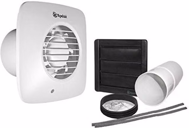 Xpelair Simply Silent LV100TS Square 100mm Timer Fan with Wall Kit, White and Grey