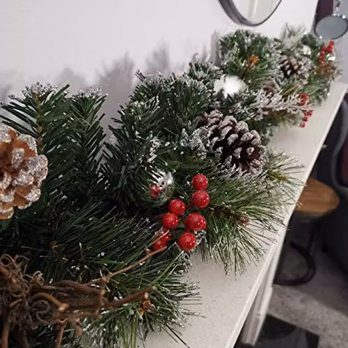Premier 180cm Silver Dressed Christmas Garland with Berries, Pinecones and Baubles – 4