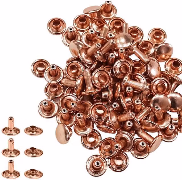 Neel Blue 4mm Double Cap Rivets, Tubular Metal Studs, Rose Gold, 100pcs
