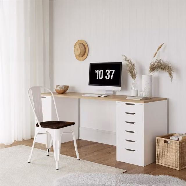 Dorel Fusion Metal and Wood Dining Chair Set of 2 in White
