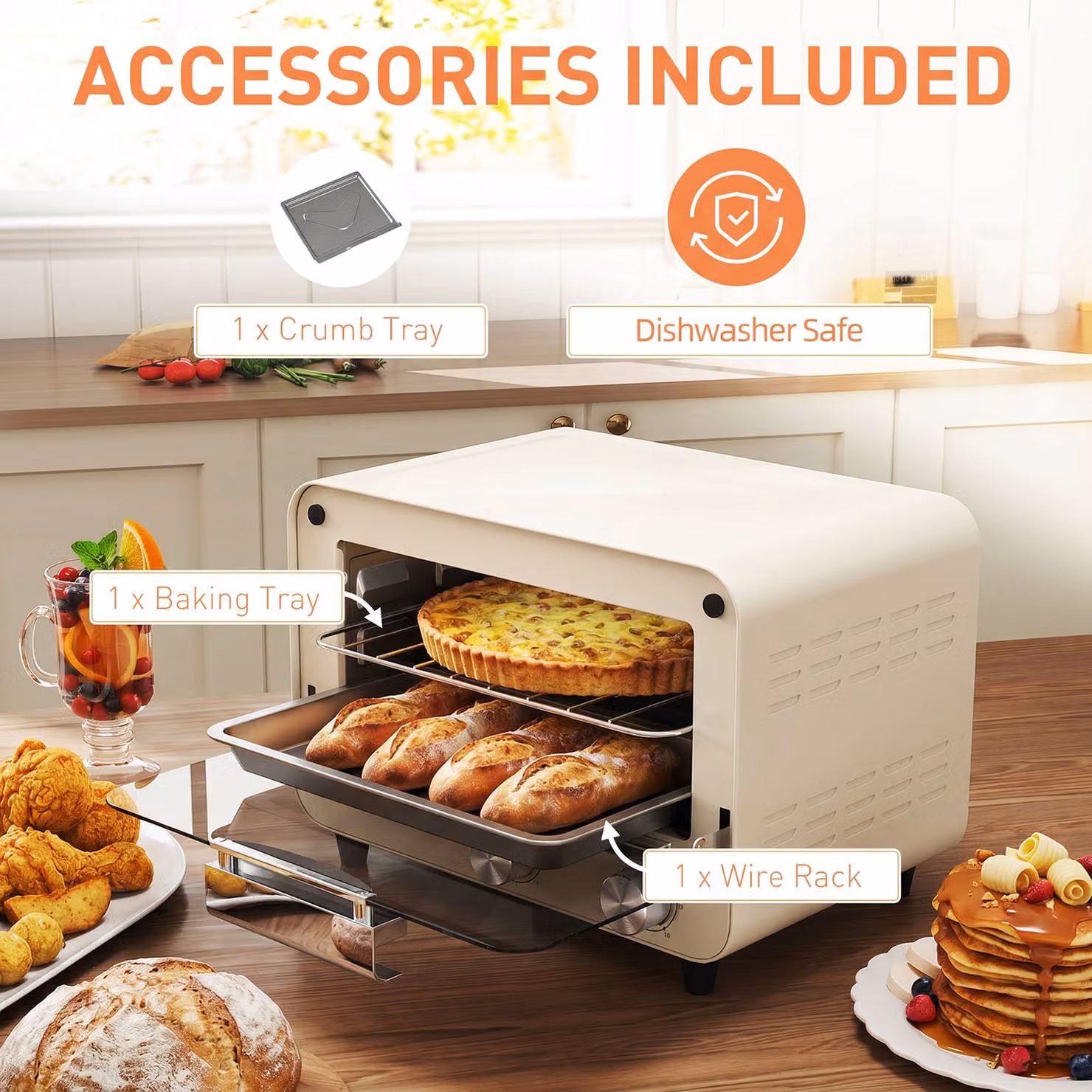 HOMCOM Mini Toaster Oven with Glass Door and Grill, 750W, White – 4