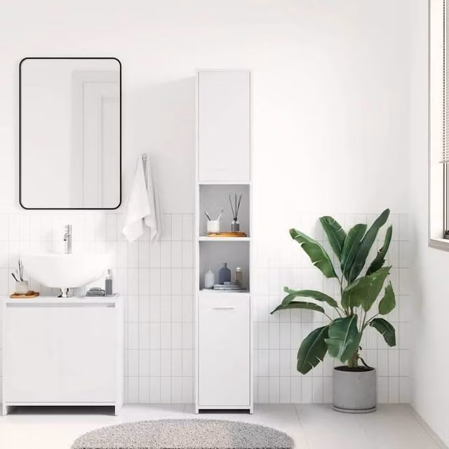 Berkfield Home Sturdy White Bathroom Cabinet with Hinged Doors and Internal Shelves, W/D/H: 30 x 30 x 183.5 cm