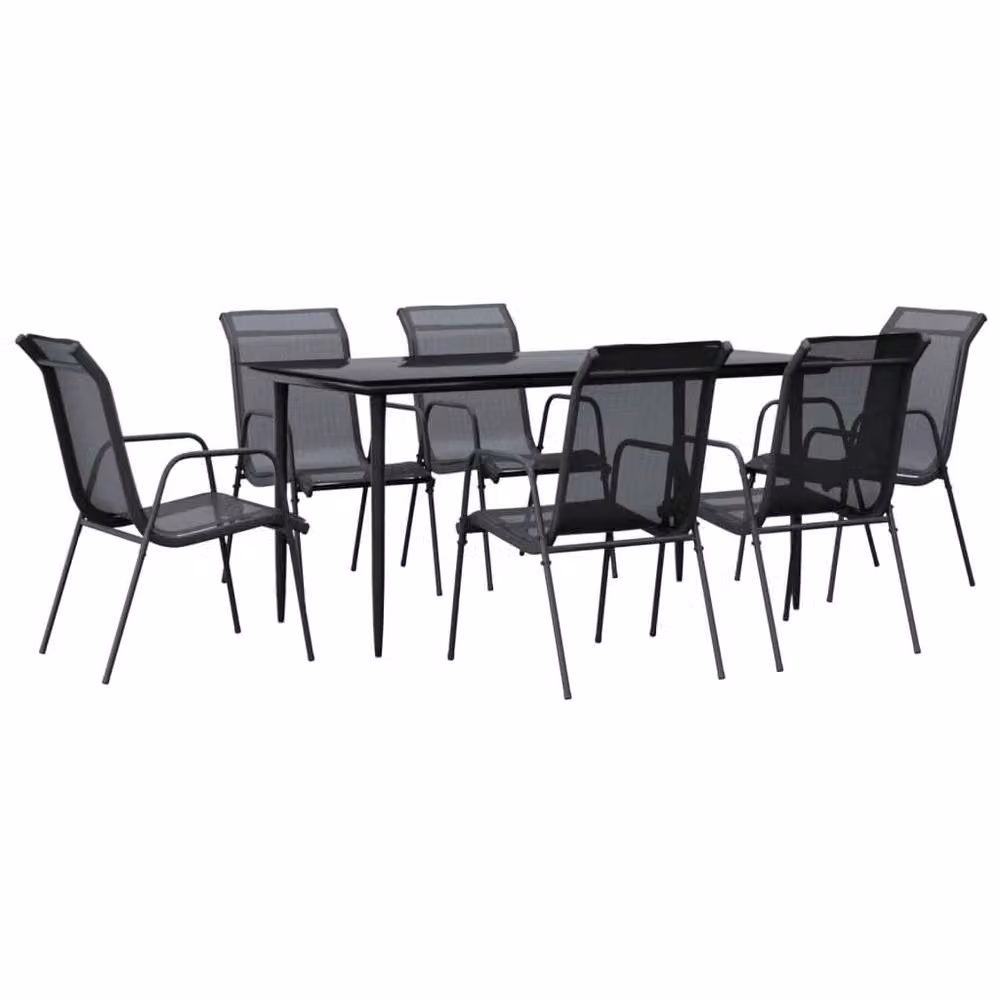 Berkfield Home 7 Piece Garden Dining Set in Black Steel and Textilene – 2