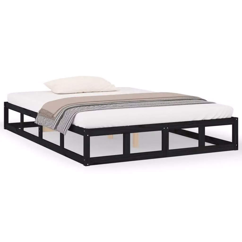 Berkfield Home Small Double Bed Frame in Black Solid Pine Wood, W/D/H: 120 x 200 cm – 2