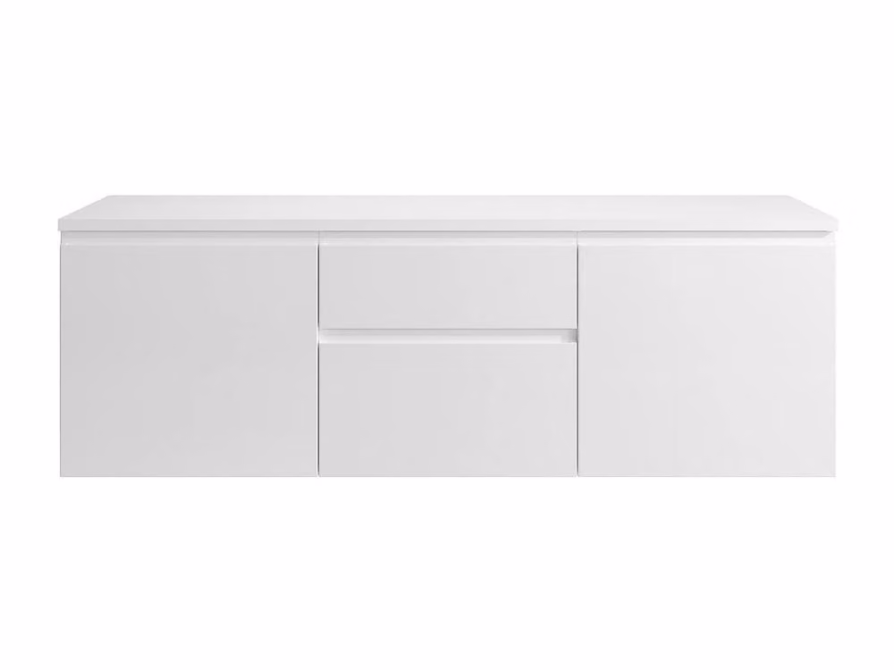 Vente-unique JIMENA II Wall-Mounted Glossy White Vanity Unit W/D/H: 150 x 50 x 46 cm – 2