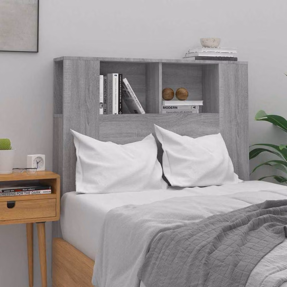 Berkfield Home Modern Grey Sonoma Headboard Cabinet with Integrated Nightstands and Shelves, W: 100 cm, D: 18.5 cm, H: 104.5 cm – 2