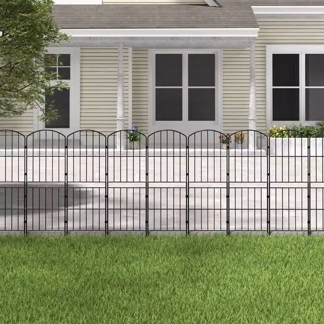 Breeins 10-Panel Metal Garden Border Fence with Arched Top in Black
