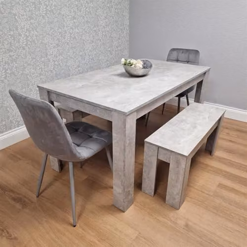 KOSY KOALA Modern Grey Dining Table Set with 2 Chairs and 2 Benches