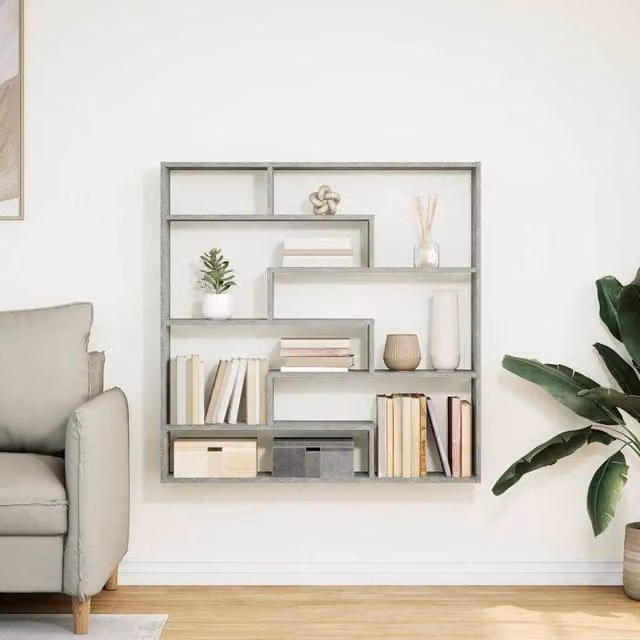Berkfield Home Wall Mounted 7 Compartment Cube Shelf in Concrete Grey – 1