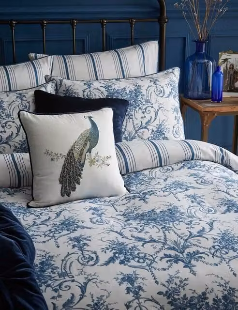 Laura Ashley Tuileries 2 Pack Pure Cotton Floral Pillowcases in Blue Mix
