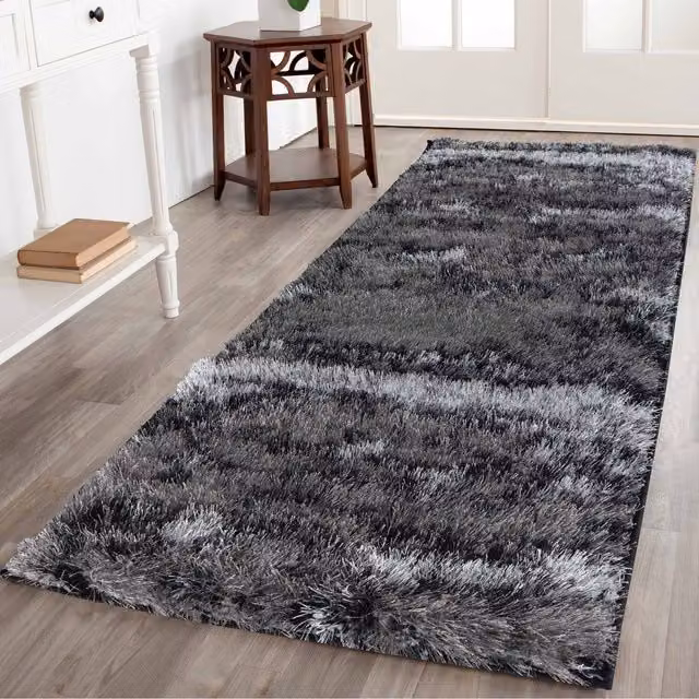 Desire Rugs Modern Shimmer Shaggy Area Rug Runner, Silver, W: 60 cm, L: 220 cm
