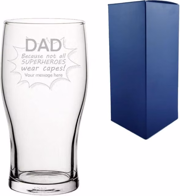 Uniqueful Personalised Men's Tulip Pint Glass with Superhero Dad Design in Clear